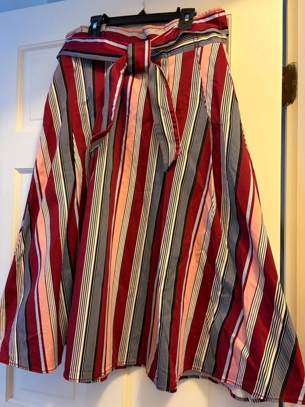 Striped Red and Pink Circle Skirt with Waist Tie